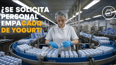 Empleado empacando yogurt en planta de producción