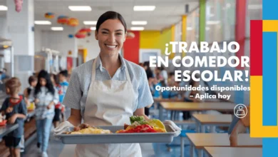 Personal sirviendo comida a estudiantes en una escuela