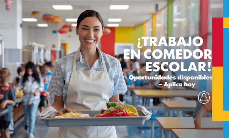 Personal sirviendo comida a estudiantes en una escuela