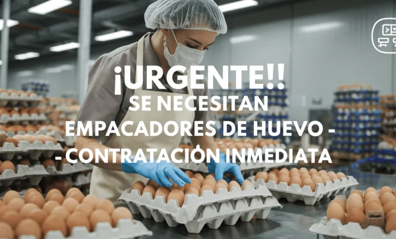 Trabajador empacando huevos en línea de producción industrial